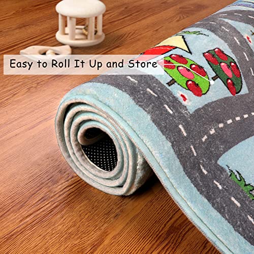 LIVEBOX Large Playroom Rug 5'x7' Kids Play Mat for Classroom, Road Traffic Carpet for Boys Girls Playing Cars Toys, City Life Nursery Car Rug for Toddlers Bedroom Kids Room