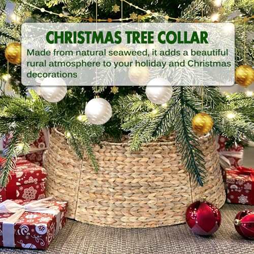 5-Piece Rattan Christmas Tree Collar - 26" Rustic Farmhouse Tree Skirt- Xmas Tree Base Cover for Christmas Decoration- Woven Holiday Tree Ring Accessory for Home, Living Room (Natural, 26 in)