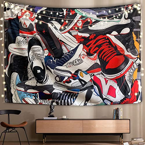SwiiSmil-Sneakerhead Tapestry for Bedroom-Sneakerhead ball Backdrop-Birthday Party Decorations-Teen Boy Shoe Tapestry-Aesthetic Cool Posters Tapestries-Gift For Men-Home Dorm Bedroom Wall Art (Multi-Color, 35"x 47")