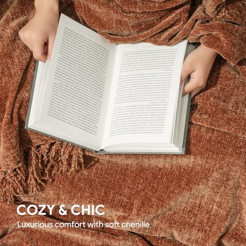 RECYCO Chenille Throw Blanket for Couch, 60"x80", Rust