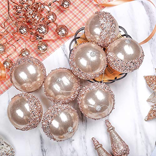 4pc Champagne Gold Christmas Ball Ornaments, 4pc Set Red Shatterproof Christmas Decorations Tree Balls for Xmas Trees Wedding Party Holiday Decorations
