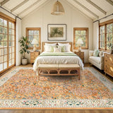 8x10 Area Rugs, Machine Washable Low Pile Floral Rugs for Living Room, Bedroom, Large Boho Area Rug with Non-Slip Backing for Dining Room(Orange Floral)