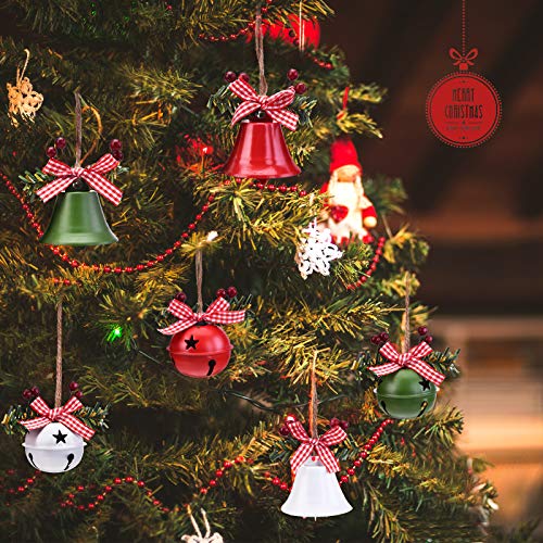WILLBOND 6 Pieces Christmas Bell Ornaments 2026 Xmas Tree Hanging Decorations Large Size Bells with Star Cutouts Anniversary Bells with Holly Berry for Crafts Holiday Party Favors(Red, White)