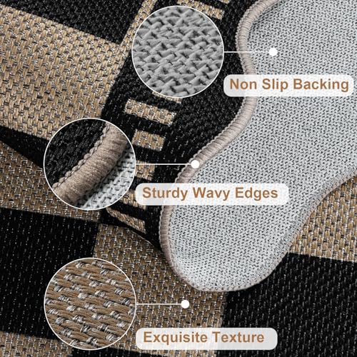 Checkered Easy Jute Entryway Rug, 2x3 Washable Non Slip Kitchen Rug, Indoor Outdoor Door Mat, Farmhouse Low Pile Floor Black Rugs for Porch Doorway