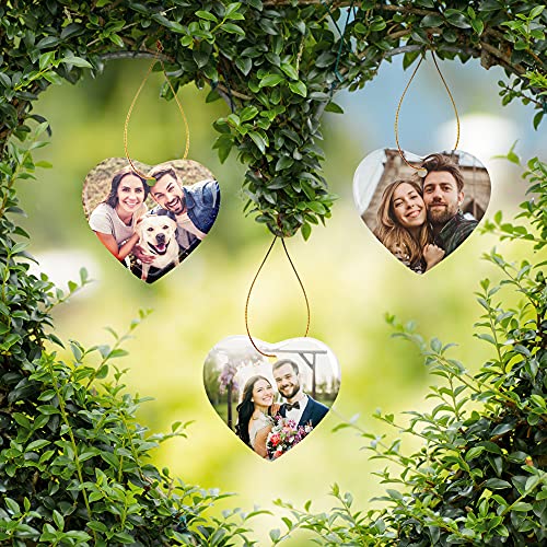 PYD Life 25 PCS Sublimation Blank White Ornament Ceramic 3 Inch Heart Shaped Ornament with Gold String for Christmas Home Customized Decor Bulk