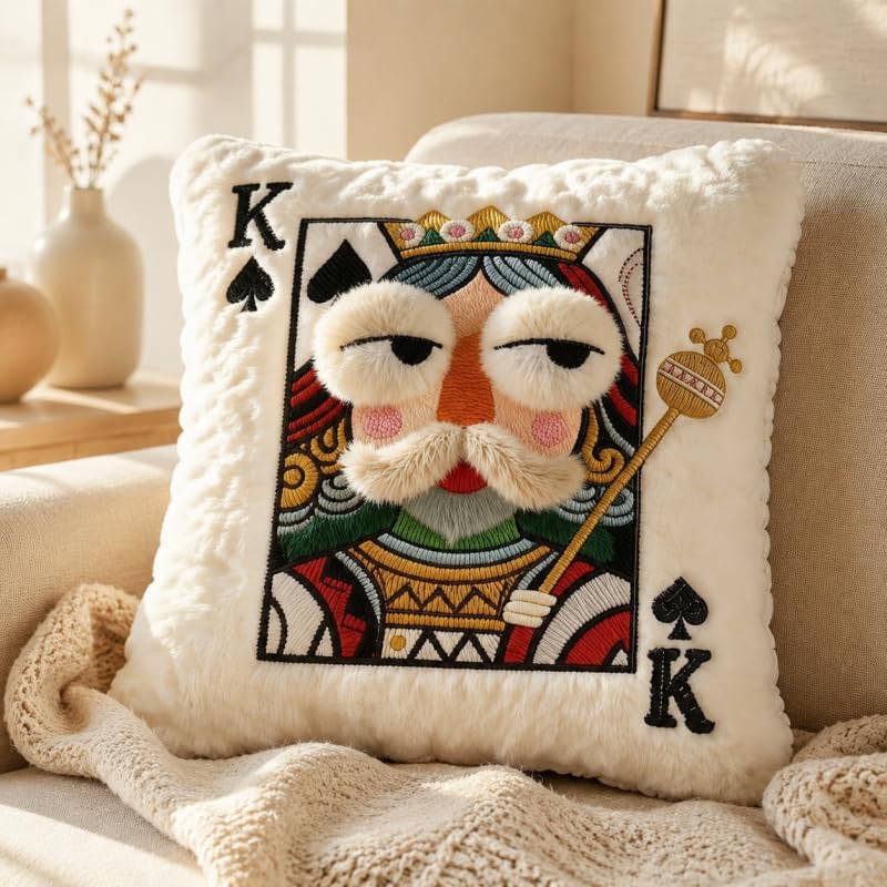 14x12inches Poker Card Throw Pillow Plush Toy,3D Embroidered Playing Card Decorative CushionPillow,Soft Stuffed Throw Pillow for Sofa Bed Home Decor & Gift,Valentines Pillow (King of Spades)