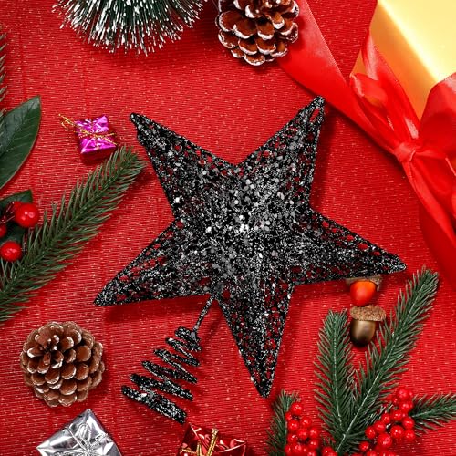 URATOT Glittered Christmas Tree Topper Metal Christmas Treetop Hallow Wire Star Topper for Christmas Home Decoration (8 inches, Black)