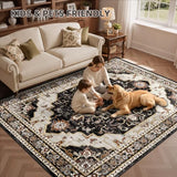 8x10 Washable Area Rug for Living Room, Black Rusty Red