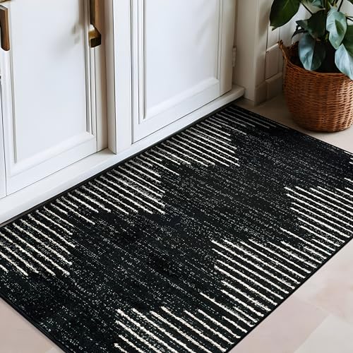 Rugshop Bohemian Stripe Stain Resistant Area Rug Black 2'7" x 4'