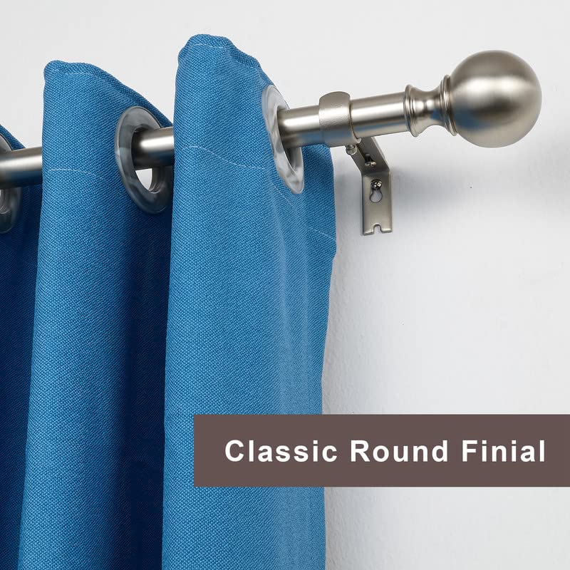 Brushed Nickel Curtain Rods for Window 36 to 72 Inch, Adjustable 1-Inch Thicken Single Drapery Rods, Telescoping, Decorative Round Finial