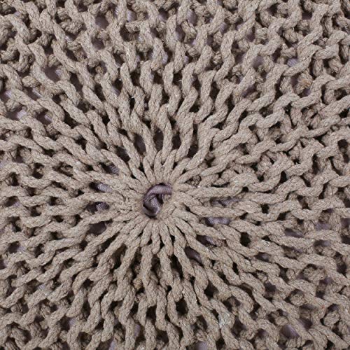 Nahunta Knitted Round Pouf - Cotton - Brown