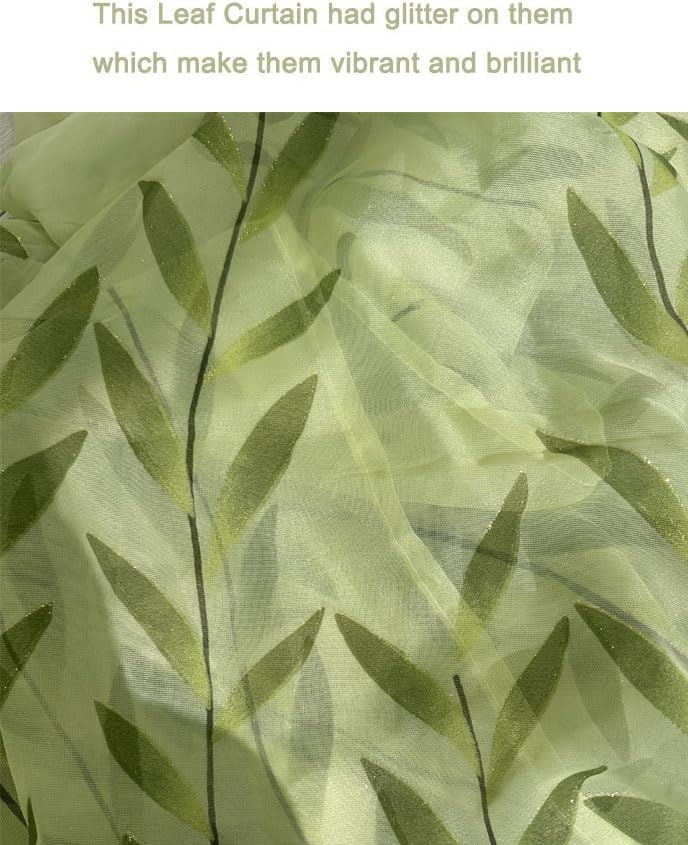Ufurty 2 Pieces Willow Window Curtain Voile Tulle Room Salix Leaf Sheer Gauze Panel Drapes Green Color for Living Room, Bedroom, Balcony
