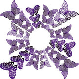 Bememo 72 Pieces 3D Butterfly Wall Decals Sticker Decal Wall Decor Art Decorative Sticker 3 Sizes for Room Offices Bedroom Bathroom Living Room Decor(Purple)