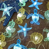 Nautical Theme Ocean Décor Beach Decorative String Lights Outdoor Seahorse Sea Turtle Starfish Shell Cute Marine Life Novelty Night Lights 30LED 10ft Battery Operated