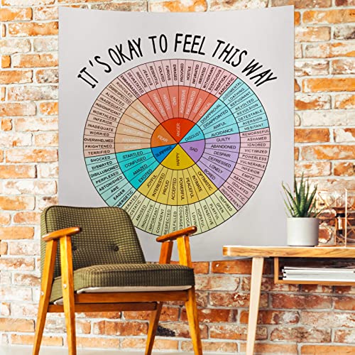 Moukeren Feelings Wheel Tapestry 51 x 59 Inch Large Emotion Wall Tapestry for Classroom Cool for School Its Ok to Feel This Way Poster Inspirational Wall Hanging for Back to School Counseling Office