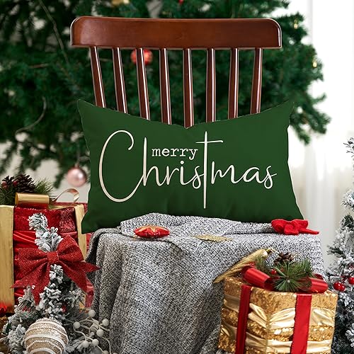 DFXSZ Christmas Throw Pillow Covers 12x20 Inch Set of 2 Merry Christmas Farmhouse Decorations Believe Holiday Decor Throw Cushion Case for Home Couch
