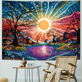 Serborlur Tree of Life Tapestry Trippy Sun Forest Tapestries Colorful Starry Sky Tapestries Hippie Nature Landscape Tapestry Wall Hanging for Living Room Bedroom (39.4" x 52.4")