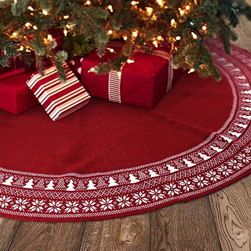 Christmas Tree Skirt, Christmas Decorations,Knitting Wool Retro Small Snowflake Xmas Tree Skirt Decorations,Can be Used as a Shawl.(48 Inch,Red)…