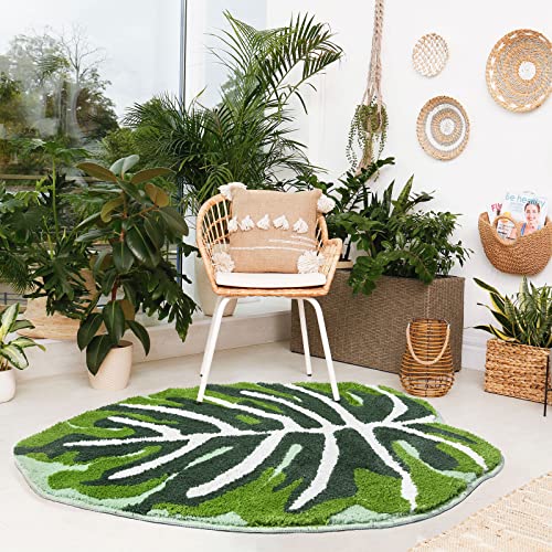 Kids Rug Green Leaf Area Rug for Nursery Cute Bath Mat Non Slip Small Preppy Carpet for Bedroom Bathroom Children Playroom Boho Home Decor Washable 2.6'x4'