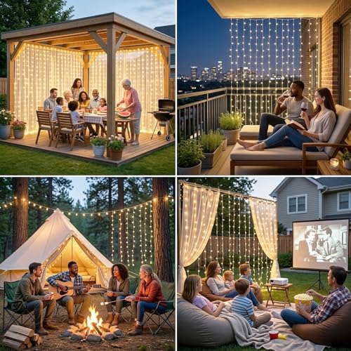 Vigdur Led Curtain String Lights, 8FT Window Fairy Lights for Bedroom with 210 Warm LEDs, Hanging Twinkle Indoor String Light for Party Wedding Garden Wall Decor(8 * 7ft)