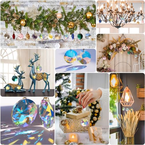 12 Pcs Crystal Glass Christmas Balls Ornaments, 1.18″ Mini Round Prism Flower Xmas Tree Decorations, Hanging Ornament for Wedding Party Home Decor (Crystal AB)