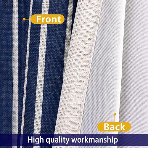 DriftAway Chris Linen Blackout Curtains with Thermal and Sound Reducing Layer 84 Inches Long for Bedroom Striped Printed Drapes Thermal Insulated Lined Window Treatments for Living Room Dark Blue