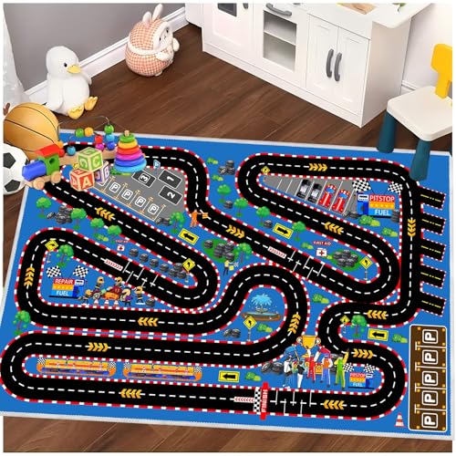 Kids Car Rug for Play Toy Cars, 31''x47'' Race Track Playmat Carpet Kid Play Road Rug for Playroom Classroom Kids Room,Karting Road Racing Track Floor Mat Rugs for Bedroom.