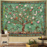 Boho Tree of LIfe Tapestry, Vintage Flower Leaves Birds Plant Animal Pattern Tapestries, Retro Indian Bohemian Aesthetic Wall Hanging Green 36×48 inch