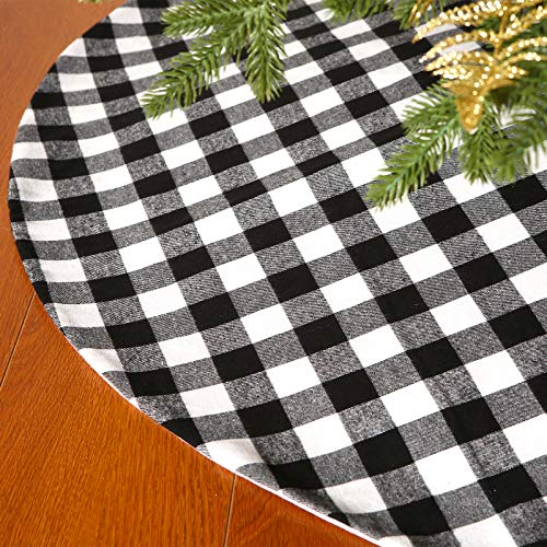 Sattiyrch Buffalo Plaid Christmas Tree Skirt 36 in,Black and White Buffalo Check Christmas Tree Skirt for Holiday Christmas Decorations (36in, White and Black)