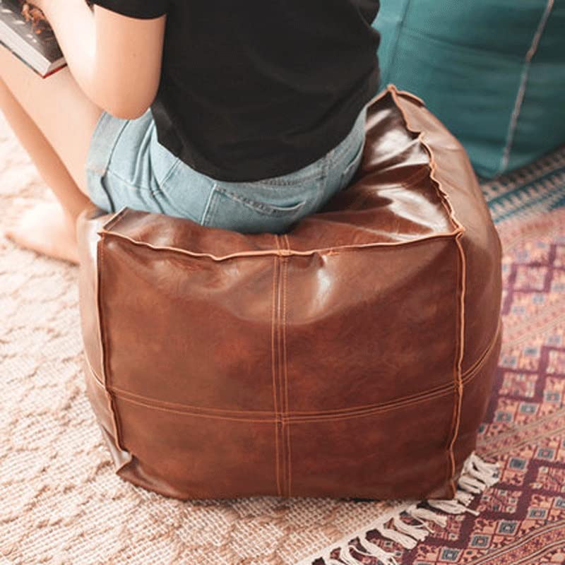 Leather Pouf Cover Sofa Footstool Unstuffed Living Room Bedroom Cushion Covers