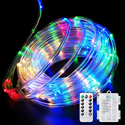 LED Rope Lights Battery Operated String Lights 40FT 120 LEDs 8 Modes Fairy Lights with Remote Timer Outdoor Decoration Lighting for Garden Patio Party,Weddings,Christmas Décor (Multi-Color)