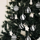 Riceshoot 24 Pcs Christmas Black and White Ball Ornaments Xmas Plastic Stripe Dot Hanging Ball for Christmas Tree Party Decoration Supplies(2.36 Inch)