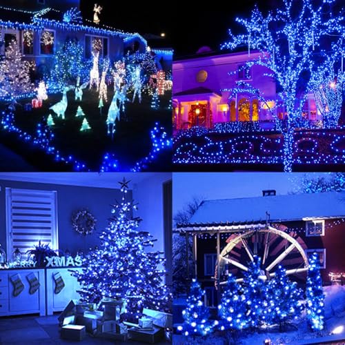 LAMPHOME 32.5FT 100LED Blue Christmas String Lights, 16 Modes Waterproof Fairy Lights Plug in, Twinkle String Lights Indoor Outdoor for Bedroom Wall Halloween Tree Party Home Decoration