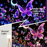 Yuiqear Blacklight Butterfly Tapestry UV Reactive Floral Plant Tapestries Trippy Nature Landscape Wall Tapestries Mysterious Starry Night Sky Tapestry Wall Hanging for Bedroom Decor