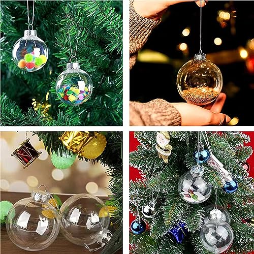Neioaas Clear Plastic Ball Decor - Set of 12 DIY Christmas Decorative Balls,DIY Clear Plastic Fillable Balls Ornament for Christmas,Halloween,Birthday,Wedding Decor, Crafts Decorations (80MM)
