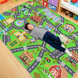 Kids Room Rug - Soft & Non-Slip 4x5 Ft Town Car Rugs City Map Play Mat, Childrens Road Carpet Washable Playmat for Classroom Nursery Bedroom Boys