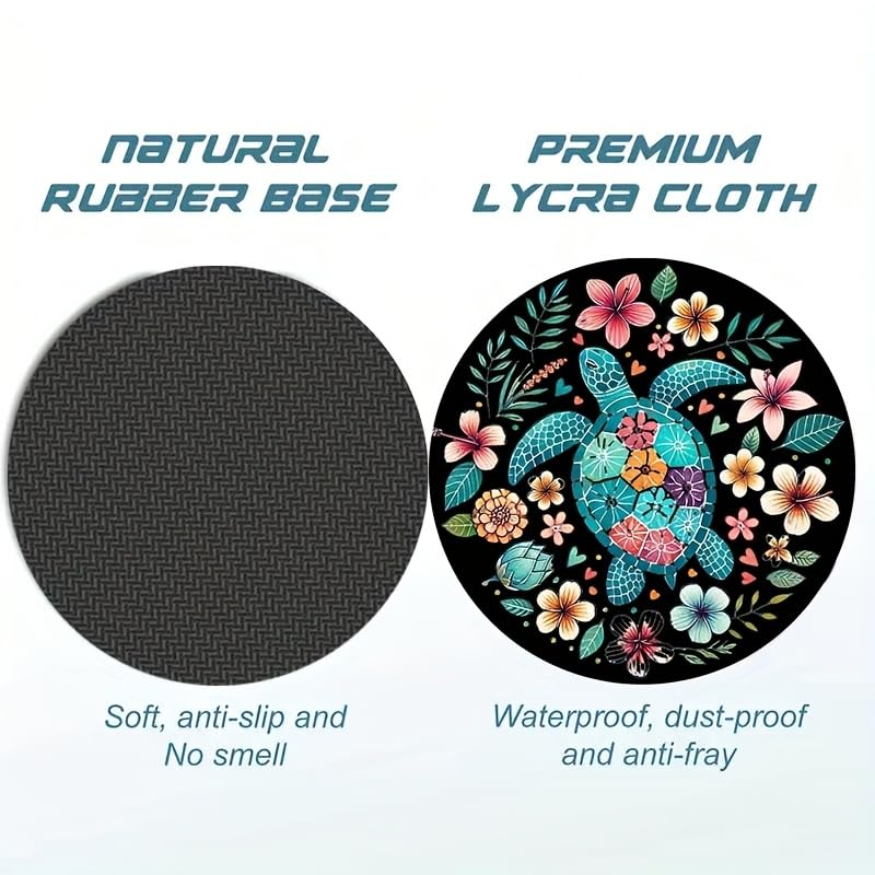 2pcs Turtle Flowers Car Coasters, 2.75-in Ocean Blue Theme Car Cup Holder Coaster Mats for Car Vehicles & Home Desk, Car Interior Accessories for Women & Men
