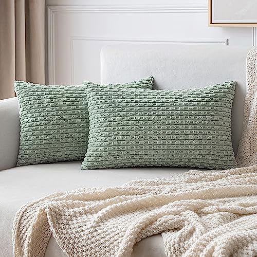 MIULEE Lumbar Decorative Throw Pillow Covers 12x20 Greyish Green Corduroy