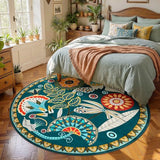 Joydeco Egypt Floral 5FT Round Rug, Washable Circle Bedroom Playroom Rug