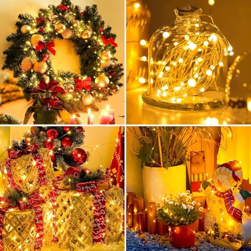4 Pack LED Fairy Lights Battery Operated 20FT 60 LEDs Silver Wire String Lights Twinkle Lights Starry Fairy Lights for Bedroom Christmas Wedding Party Indoor Outdoor Decorations, Warm White