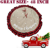 48 Inch Christmas Tree Skirt Linen Burlap Buffalo Plaid Edge Decoration for Merry Christmas Party Red and Black Buffalo Christmas Tree Skirt Decorations