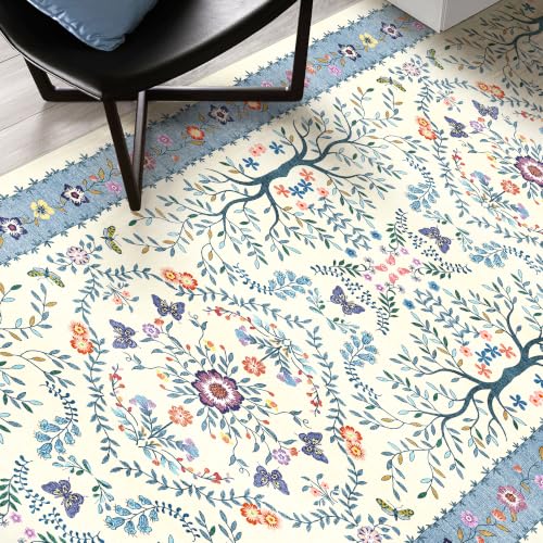 2x5 Runner Rug Washable: Non Slip Small Rugs for Kitchen Blue Ivory