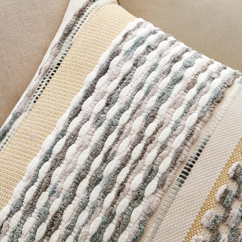 Boho Decorative Pillow Covers Gray Blue Stripe 18x18 Inch Pack of 1