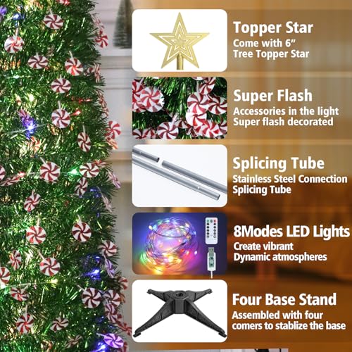 6 FT Pop Up Christmas Tree with 100 LED Timer Lights & Remote, Green Collapsible Christmas Tinsel Tree Artificial Pencil Tree Xmas Decoration for Holiday Home Office Party, USB Powered