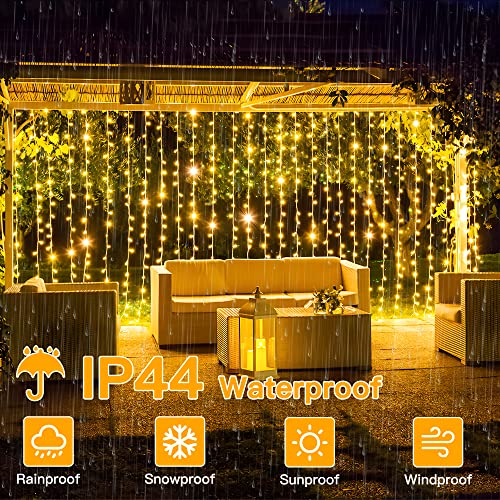 Ollny Curtain Lights 6.6x6.6ft, 200 LED String Lights with Remote 8 Modes Dimmable Timer, USB Power Fairy Light for Bedroom Backdrop Indoor Wall Window Christmas Decorations, Warm White