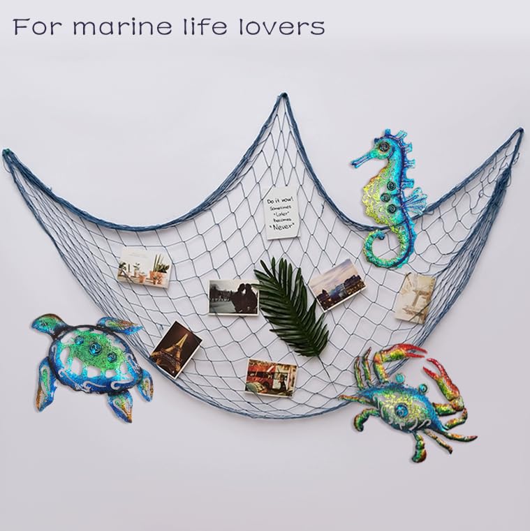 BVLFOOK Metal Sea Turtle Seahorse Crab Beach Themed Bathroom Wall Art Decor, Ocean Valentine Wall Decorations for Home Bathroom,10 Inch, Set of 3