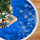 48 Inches Blue Christmas Tree Skirt Rustic Thick Xmas Tree Skirt with Snowflake Winter Happy New Year Decoration for Home Holiday Party