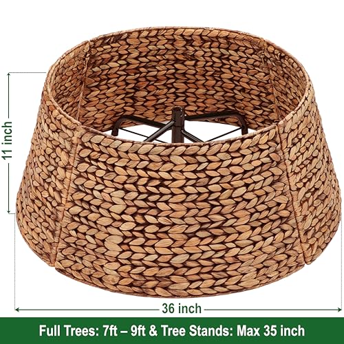 CENBOSS Rattan Christmas Tree Collar, Brown Wash, 36 inch | Easy to Assemble & Store