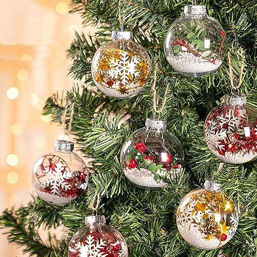 10-Pack Clear Plastic Ornaments, 80mm Clear Plastic Refillable Decorative Ball, 3.15 inch Christmas Fillable Balls for DIY Crafts, Christmas Tree Decoration, Wedding Party, Christmas House Decoration