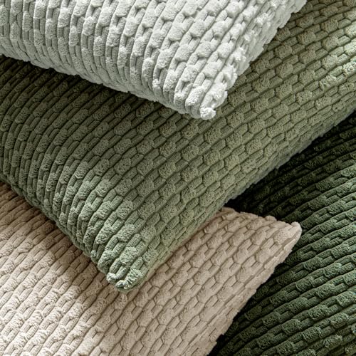 MIULEE Pack of 2 Decorative Throw Pillow Covers 18x18 Inch Soft Boho Striped Textured Corduroy Pillow Covers Spring Modern Farmhouse Home Decor for Couch Bed Sofa Living Room Sage Green
